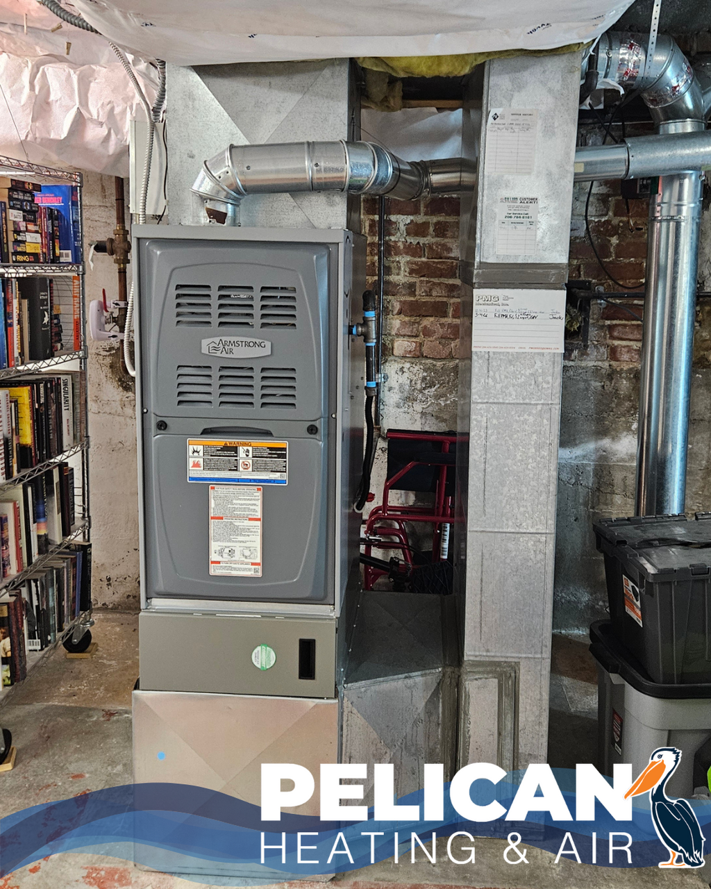 New furnace installation in progress by licensed HVAC contractor from Pelican Heating and Air