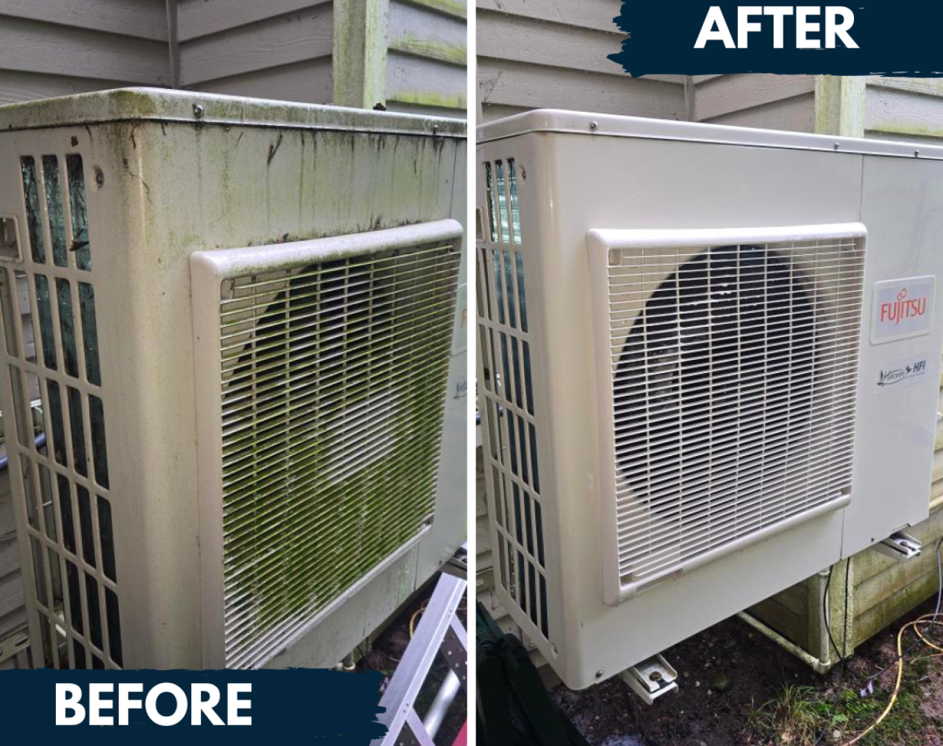 Pelican Heating and Air technician servicing a residential air conditioning unit in Bellevue, WA